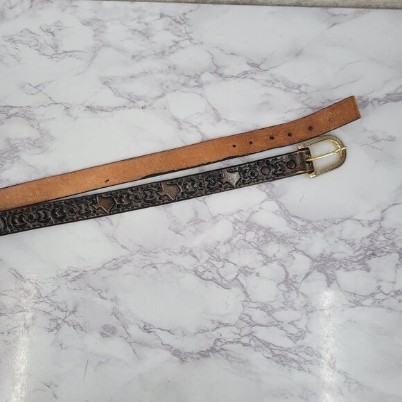 Vintage Brown Texas Embossed Leather Belt with Gold Toned Buckle - Picture 10 of 14